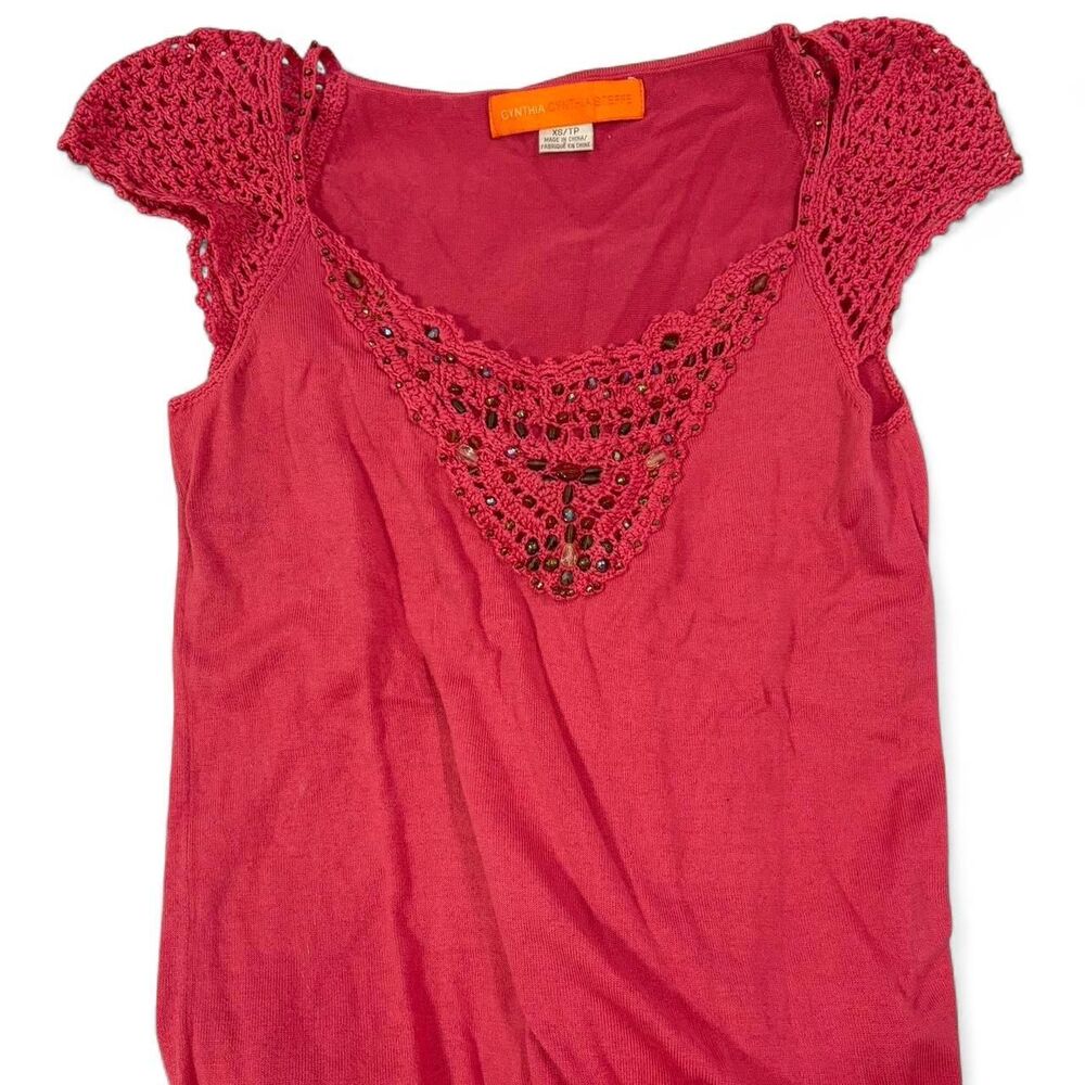 Vintage pink coral crochet beaded top